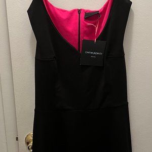 NWT Cynthia Rowley Black Sleeveless V Neck Fit and Flare Black Dress